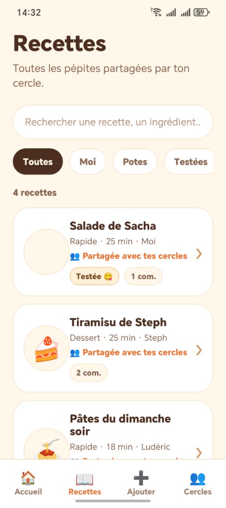 Bibliothèque Popote — recettes partagées et filtres